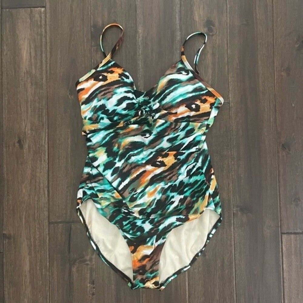 One Piece Abstract Cheetah Print Swimsuit (read for measurements)